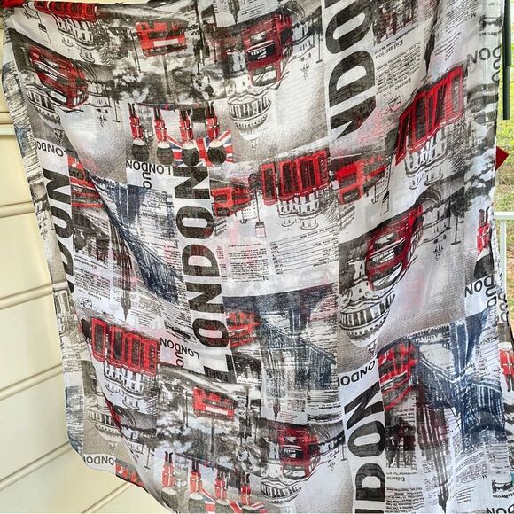 London City Print Lightweight Scarf Red, Black & White  36” x 72” - Picture 5 of 5